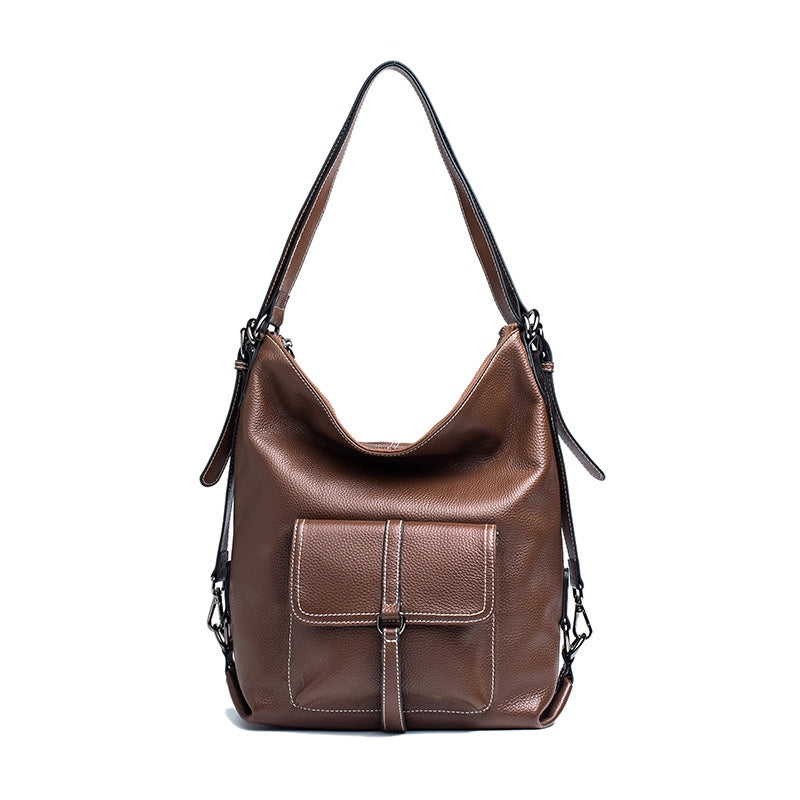 Donnain Multi-Purpose Cowhide Backpack with Decorated Pocket Genuine Leather Shoulder Bags for Women