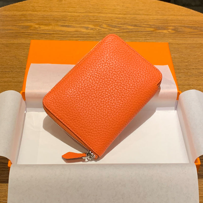 DONNAIN Leather Minimalist Slim Wallets For Women Trendy Orange Purse With Zipper