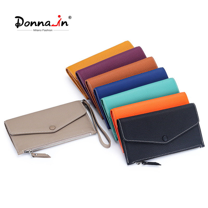 Genuine Leather Long Wallet Women Wrist Handbag Clutch Bag