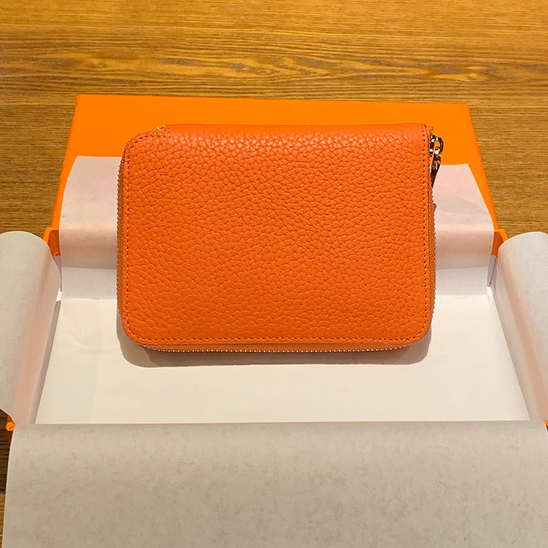 DONNAIN Leather Minimalist Slim Wallets For Women Trendy Orange Purse With Zipper