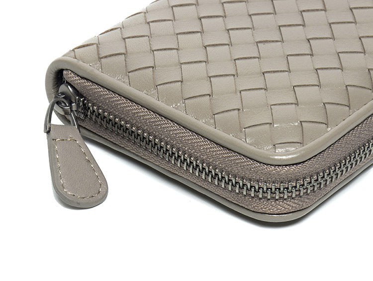 Handmde Woven Leather Mixed Color Long Wallet