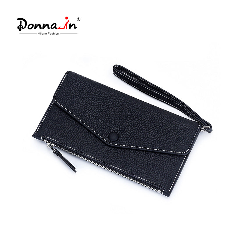 Genuine Leather Long Wallet Women Wrist Handbag Clutch Bag