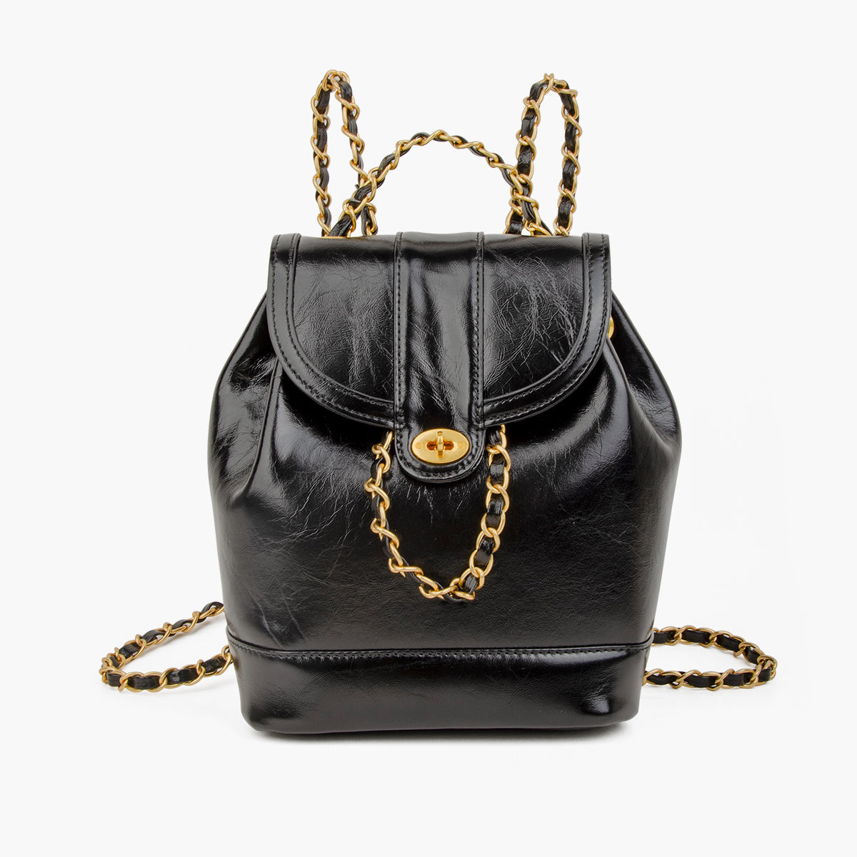 White Mini Backpack Women with Metallic Chain