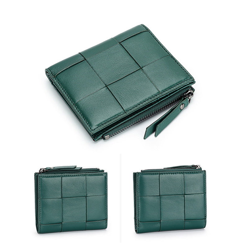 Woven Sheepskin Short Wallet Women
