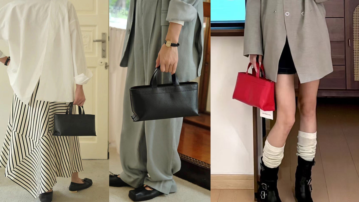Premium Full Grained Leather Simple Tote Handbag for Women