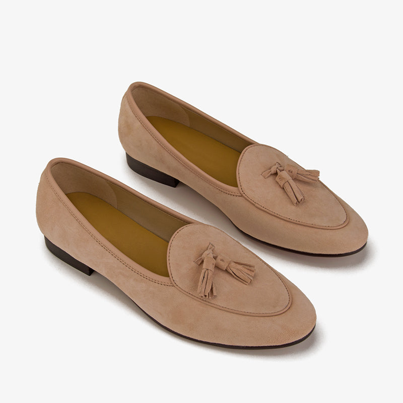 Pink Suede Tassel Penny Loafers