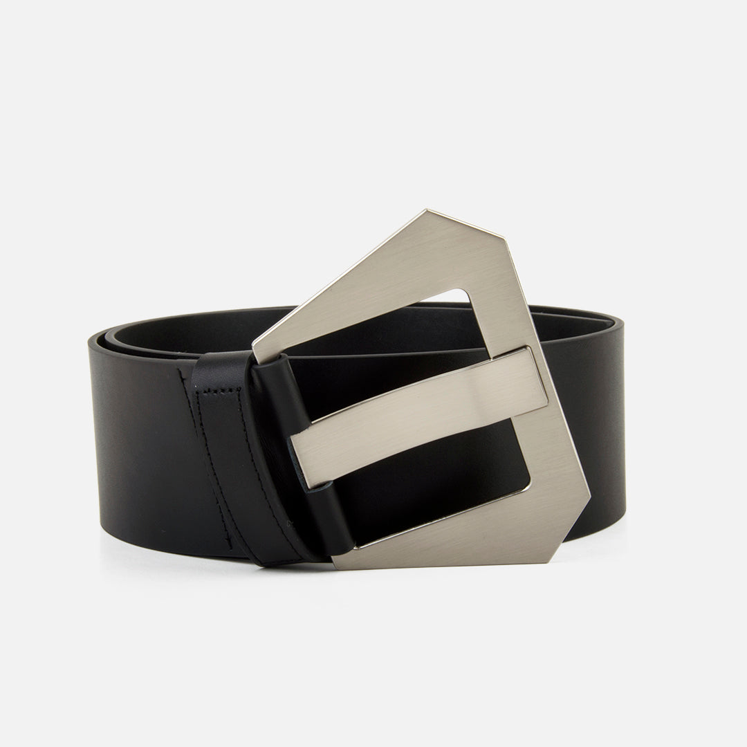 Trendy Plus Size Metal Buck Real Leather Classic Black Wide Belt for Lady