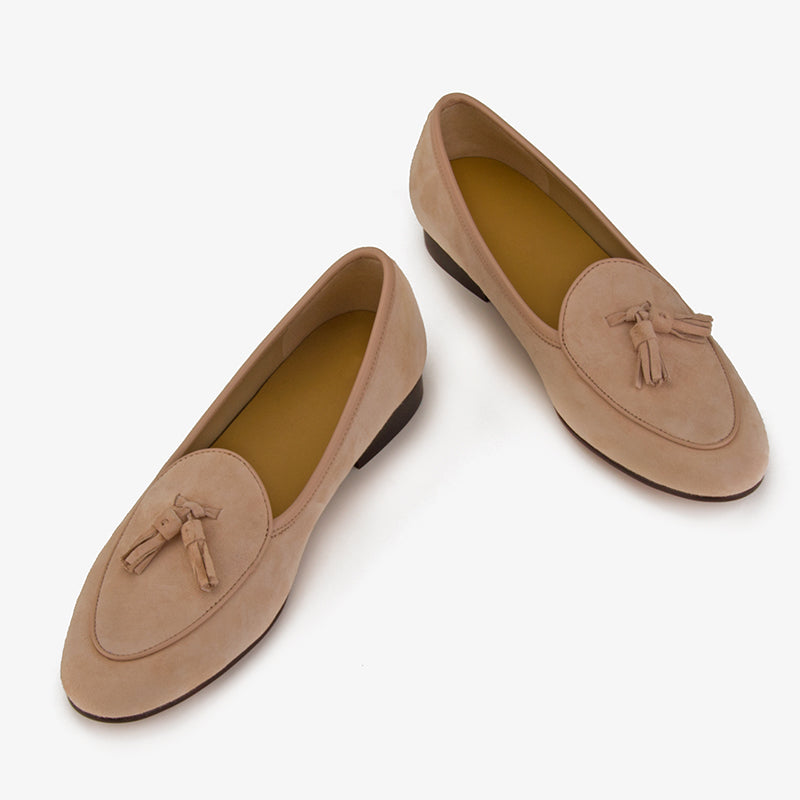 Pink Suede Tassel Penny Loafers