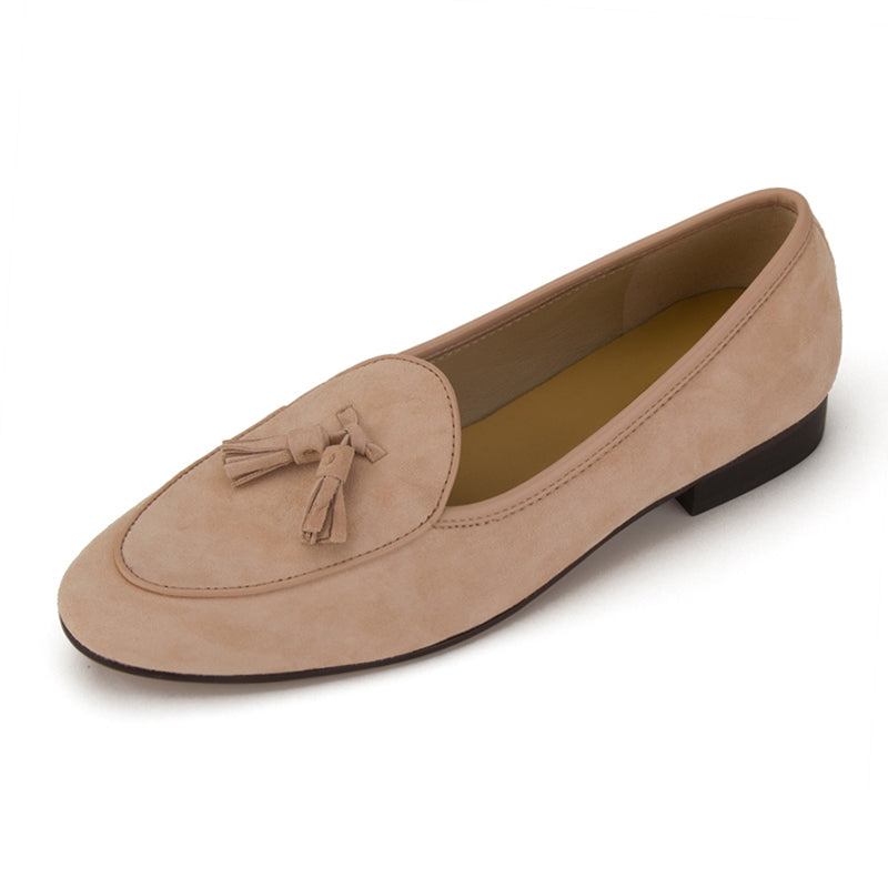 Pink Suede Tassel Penny Loafers