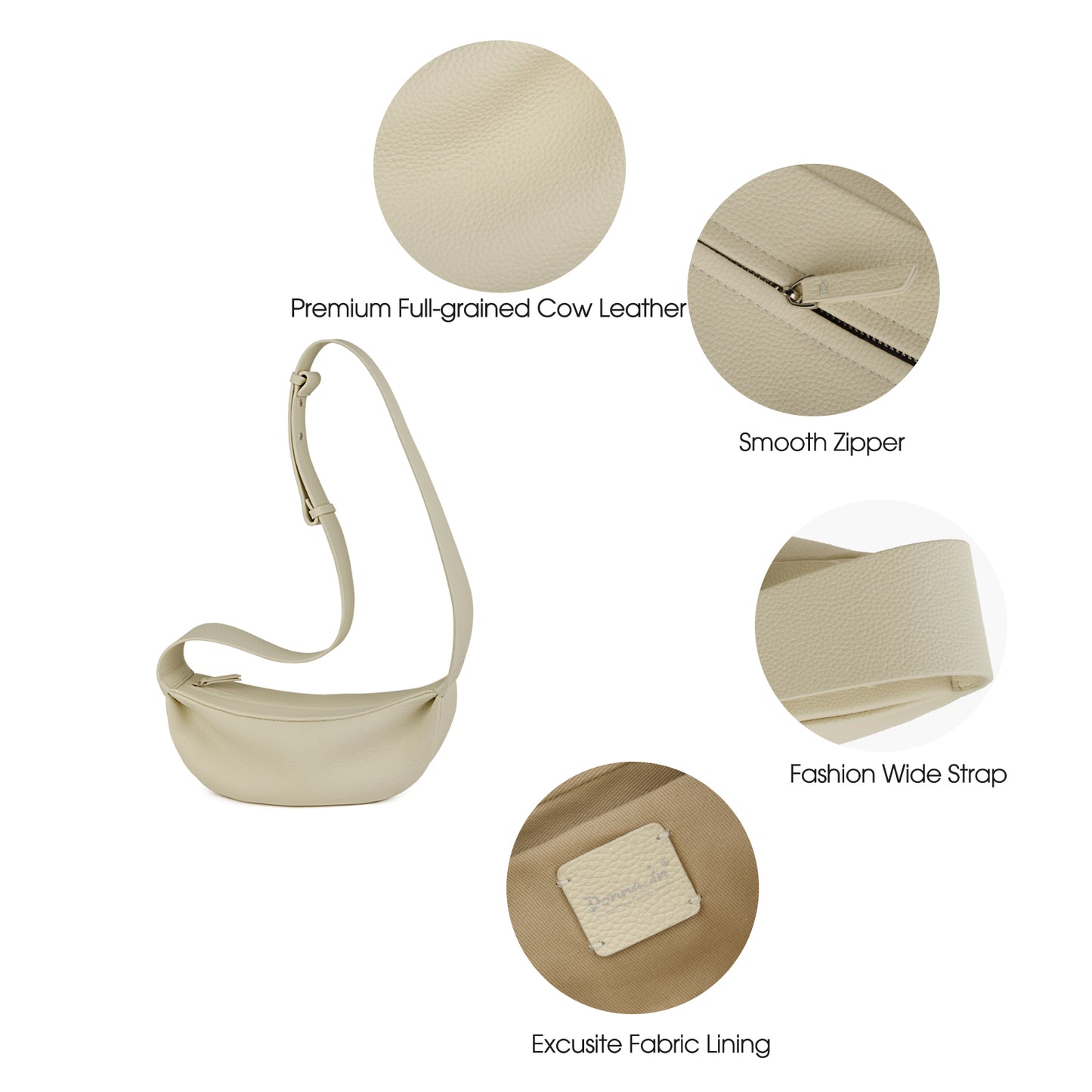 Genuine Leather Sling Bags Crossbody Women, Minimalist Style Casual Chest Bags with Wide Strap