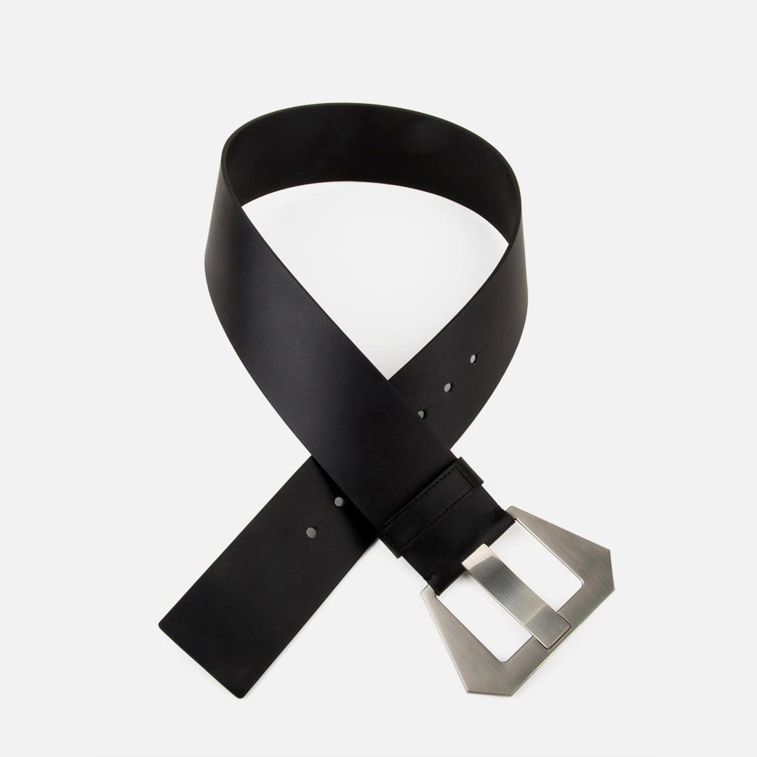 Trendy Plus Size Metal Buck Real Leather Classic Black Wide Belt for Lady