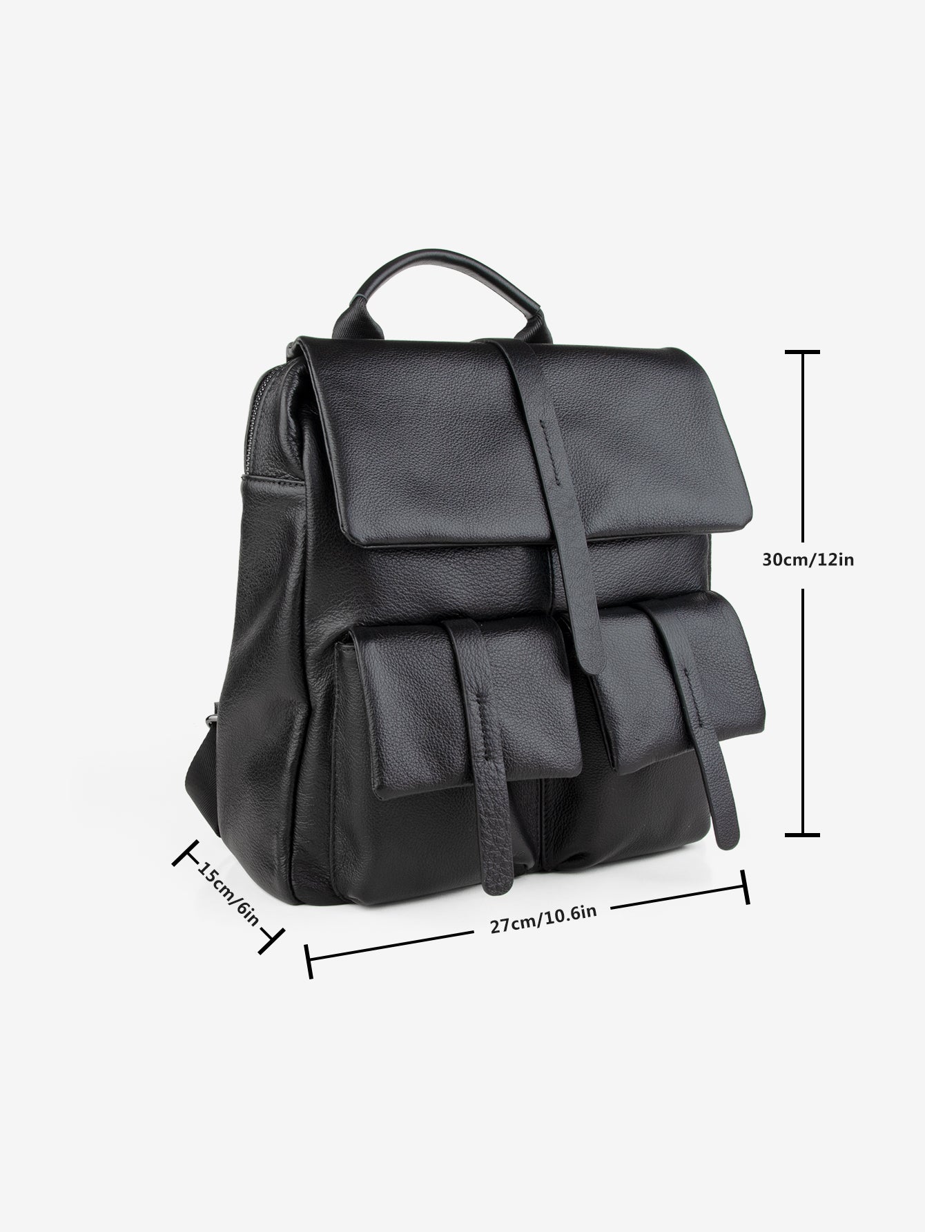 Donnain Unisex Casual Pocket Backpack, Classic Black Natural Calfskin Soft Genuine Leather Travel Bags