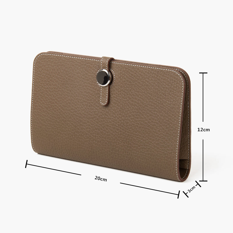 Taupe Genuine Leather Long Wallet Women