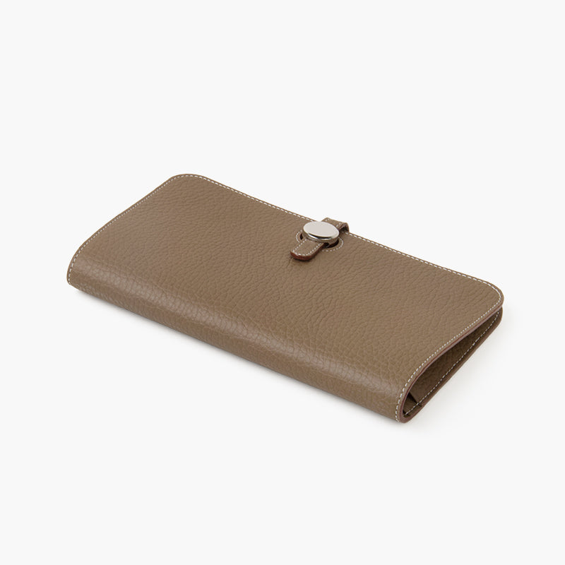 Taupe Genuine Leather Long Wallet Women