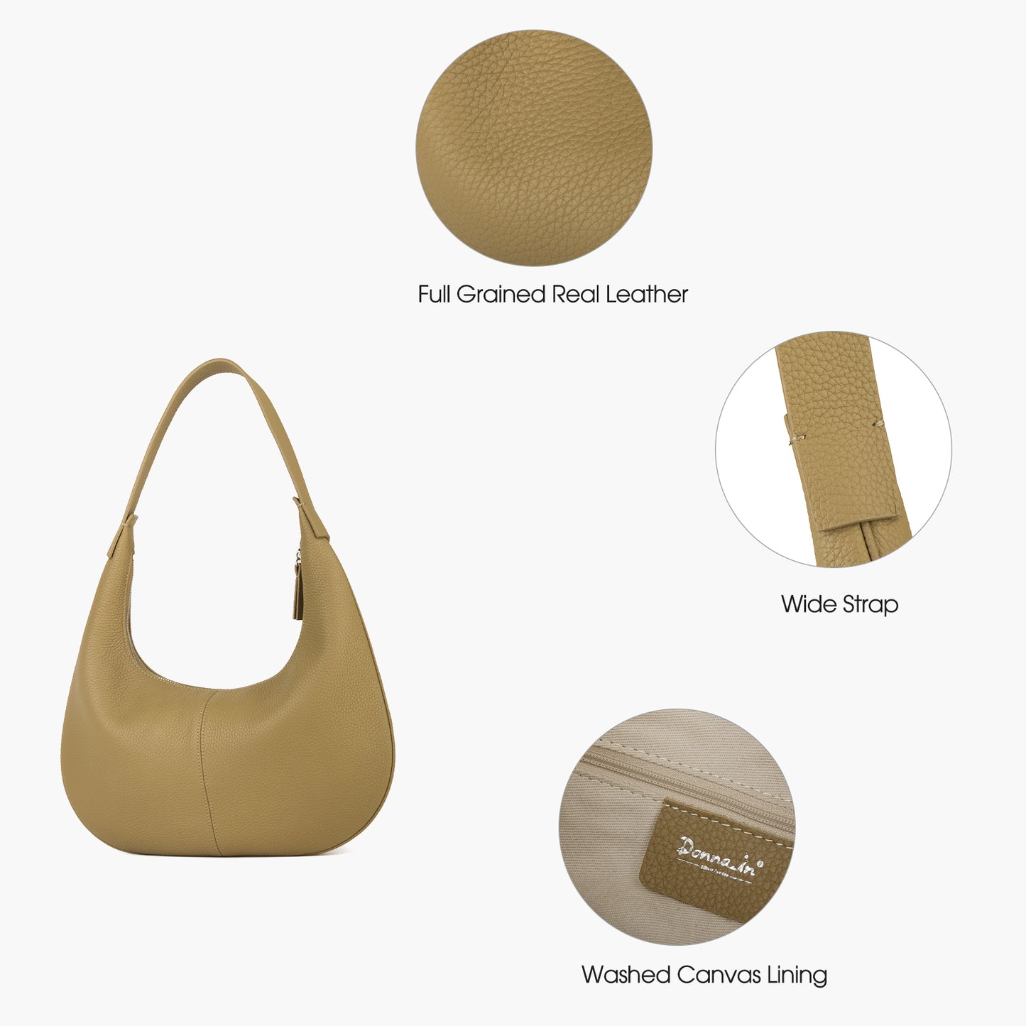 Full Grained Real Leather Hobo Bags for Women