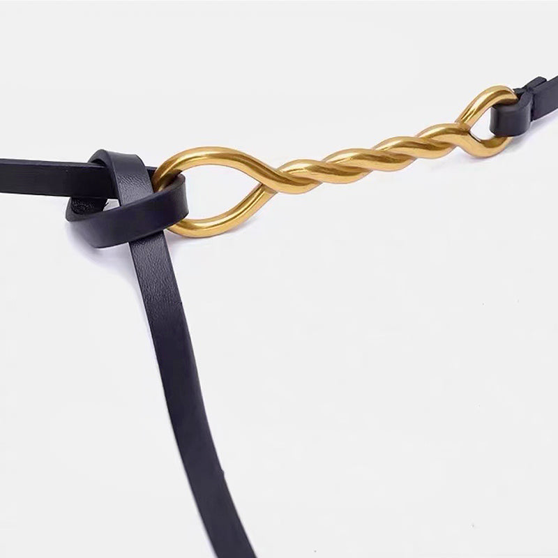 Real Leather Slim Belt Women's Fashion Trend Metal Buckle With Suit Dress Shirt Waist Chain