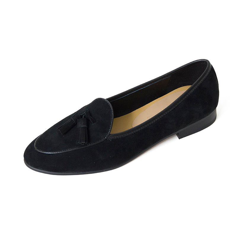 Pink Suede Tassel Penny Loafers