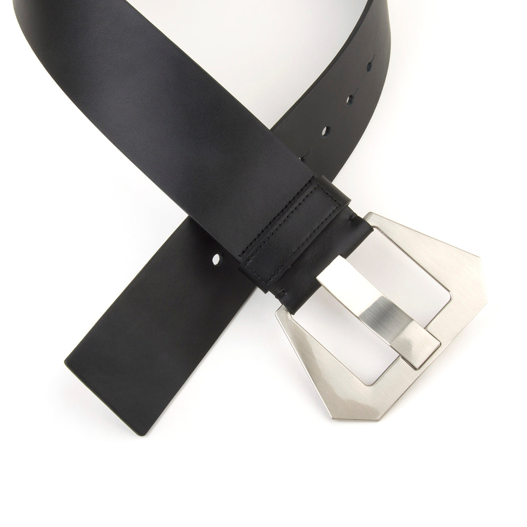 Trendy Plus Size Metal Buck Real Leather Classic Black Wide Belt for Lady