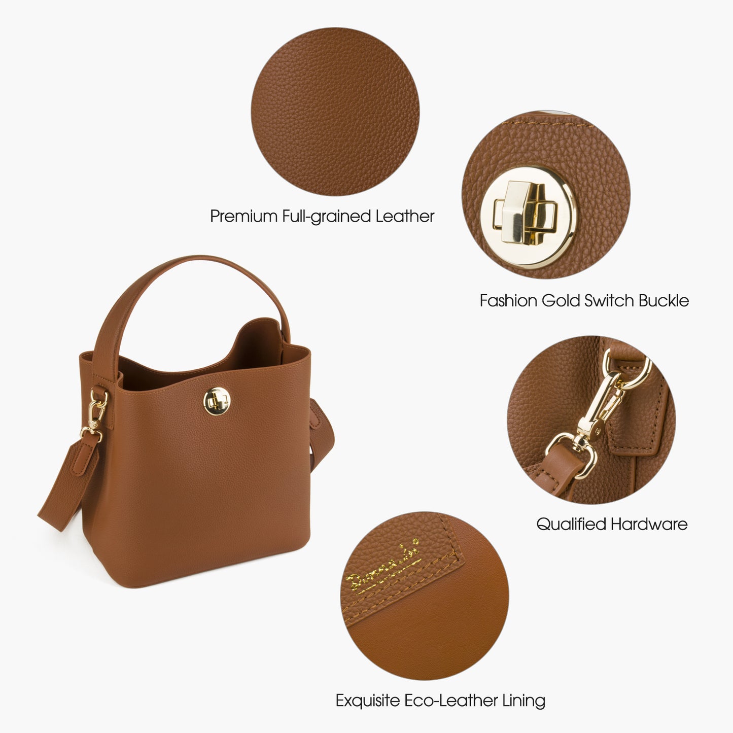 Genuine Leather Bucket Tote Bag for Women, Small Crossbody Bag