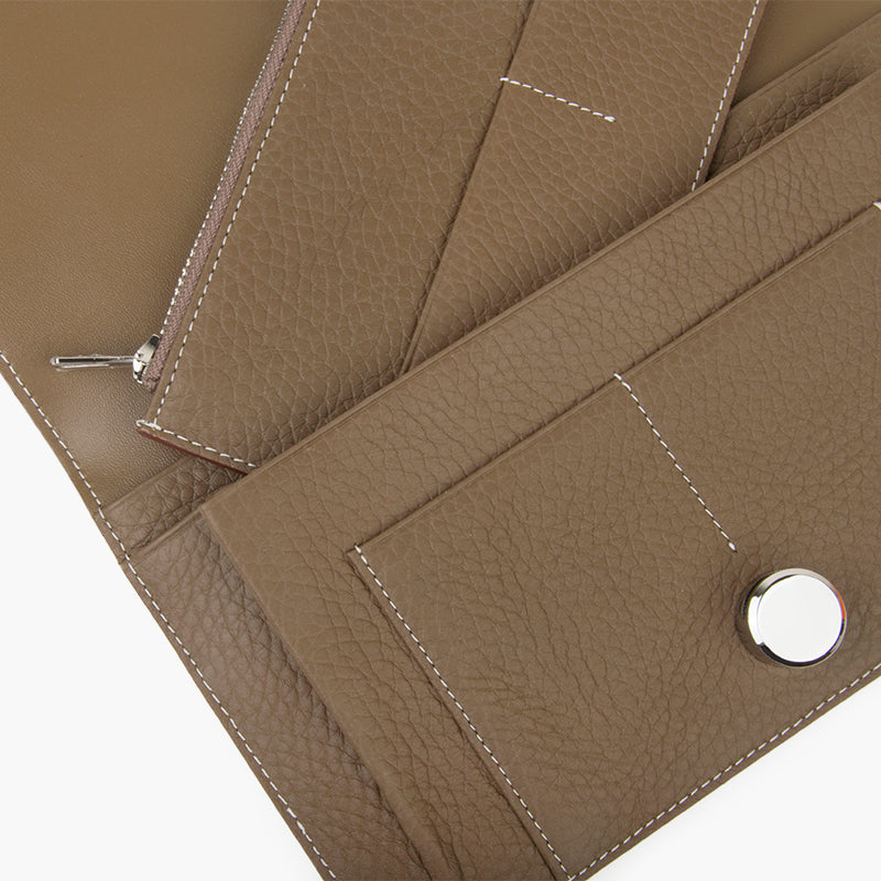 Taupe Genuine Leather Long Wallet Women