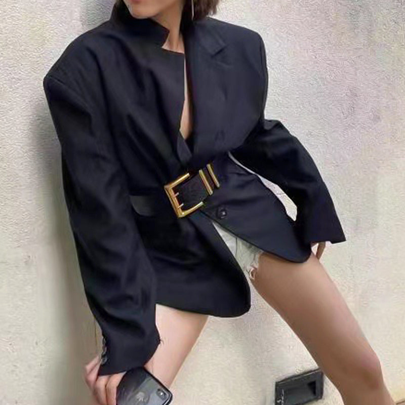 High Quality Genuine Leather Classic Black Wide Belt Trendy Plus Size Metal Buckle