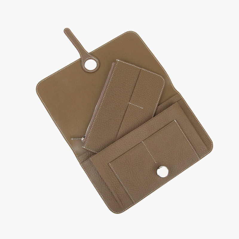 Taupe Genuine Leather Long Wallet Women