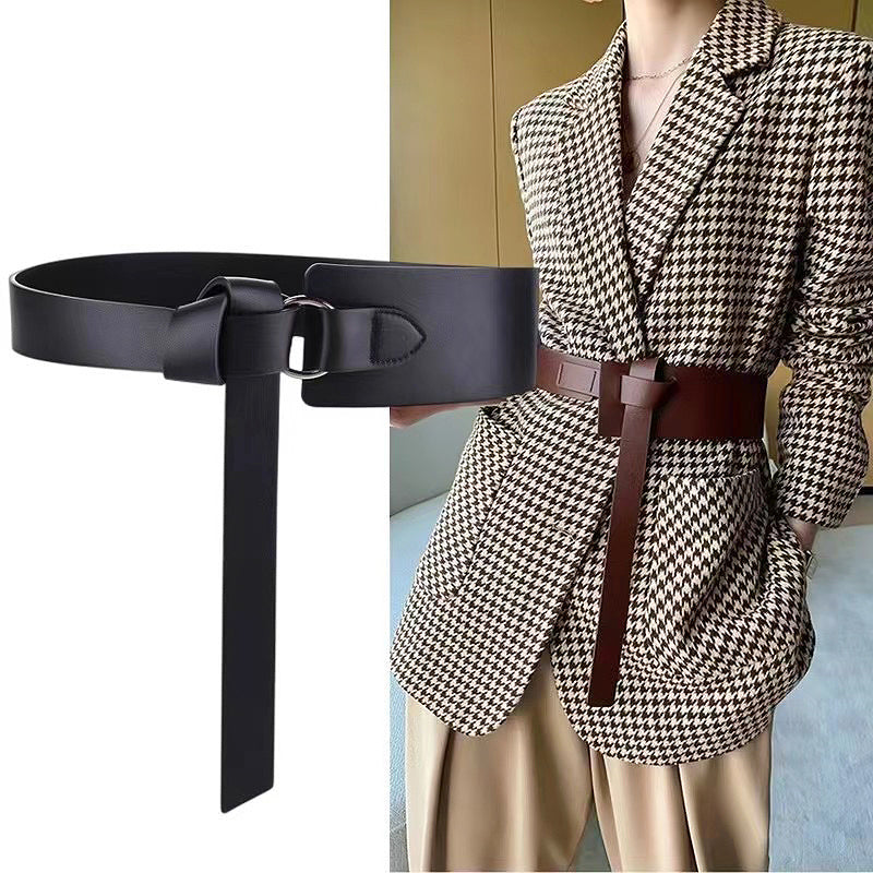 Donnain Sheepskin Women Belt Genuine Leather Soft Wide Knotted Waist Belt High Quality Luxury Fashion Waistband
