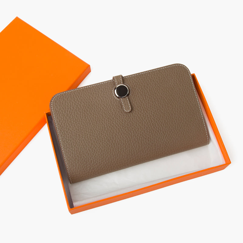 Taupe Genuine Leather Long Wallet Women