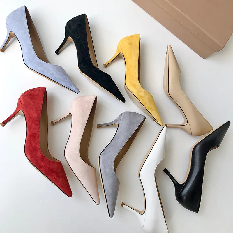 Suede Leather Stiletto High Heels Shoes 7.0CM