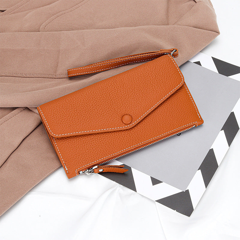 Genuine Leather Long Wallet Women Wrist Handbag Clutch Bag