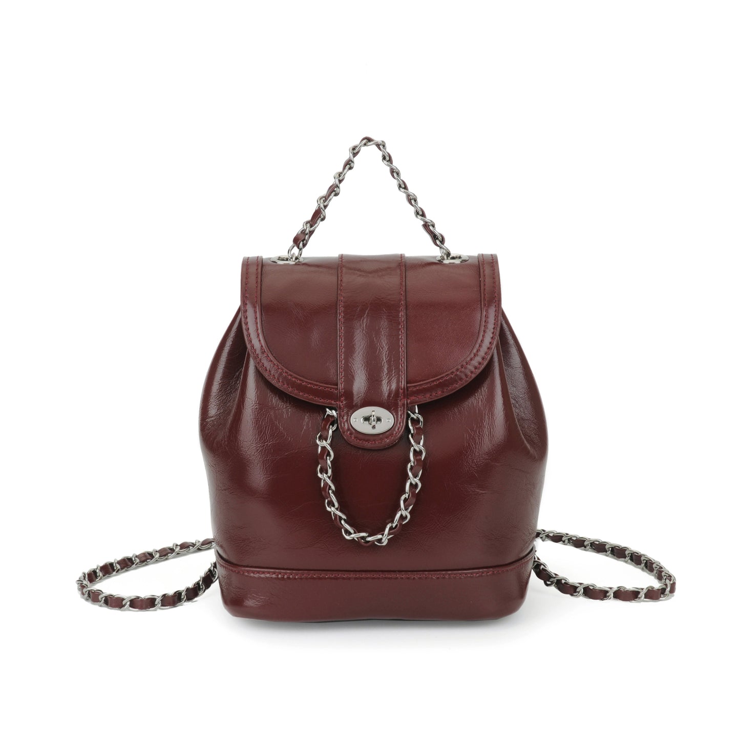 White Mini Backpack Women with Metallic Chain