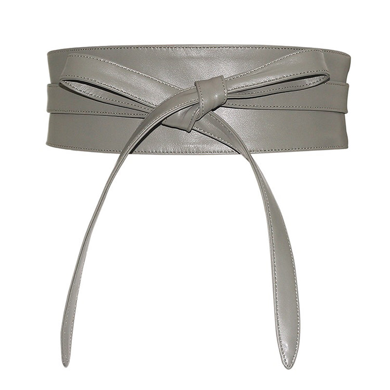 Donnain Soft Sheepskin Fashion Bow-Knot Decorative Elegant Black Wide Belt High Quality