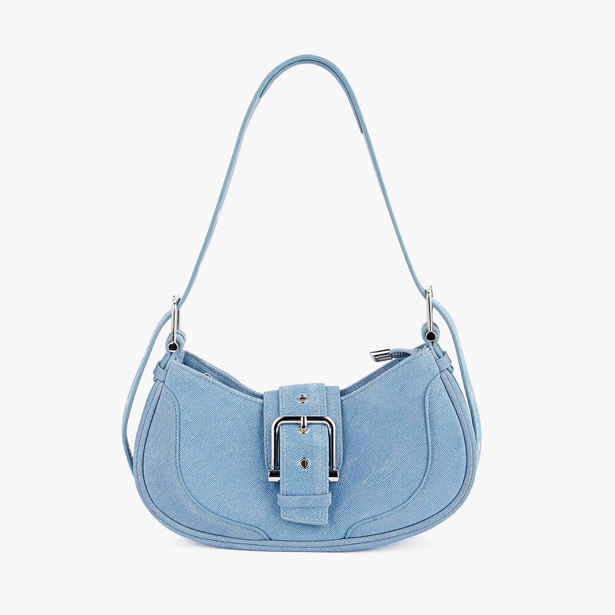 Denim Pattern Cowhide Leather Crescent Hobo Bag