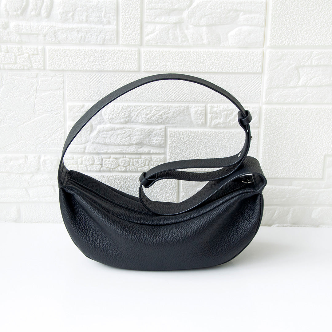 Natural Grain Leather Crescent Sling Bag For Women