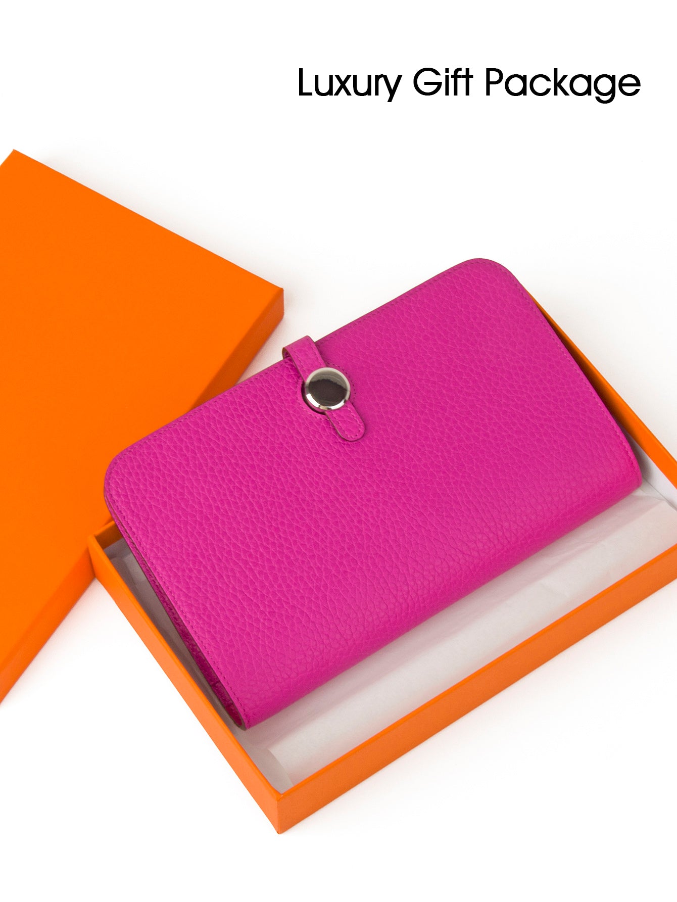 Fashion Magnolia Togo Calfskin Long Wallet Women Passport Holder