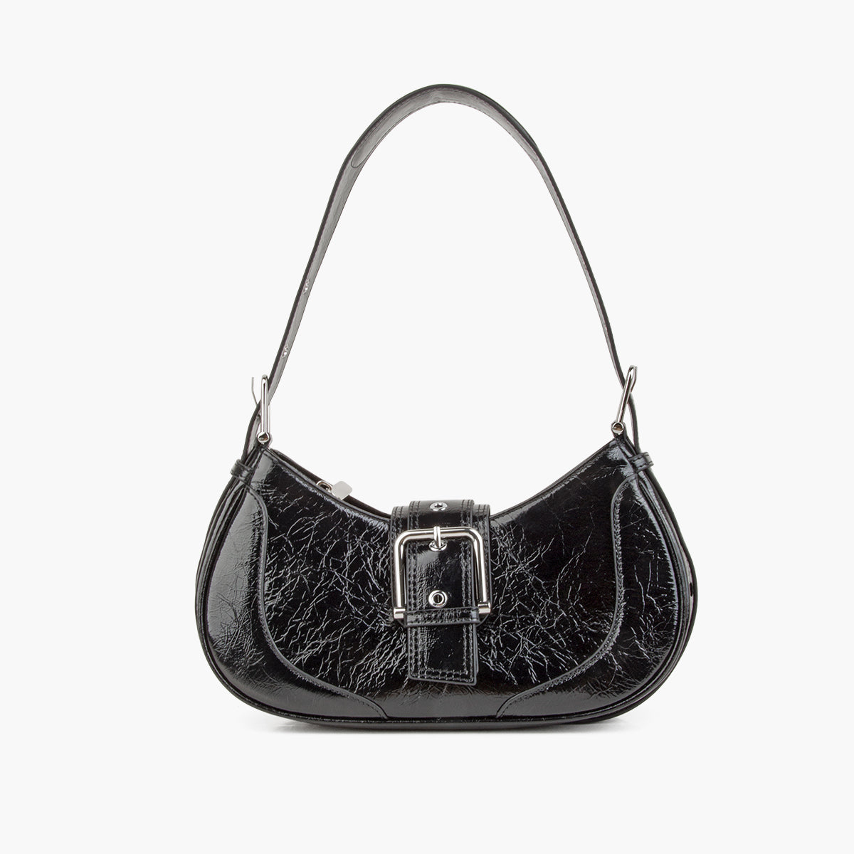 Black Shine Leather Buckle Hobo Bags – Donnain Fashion