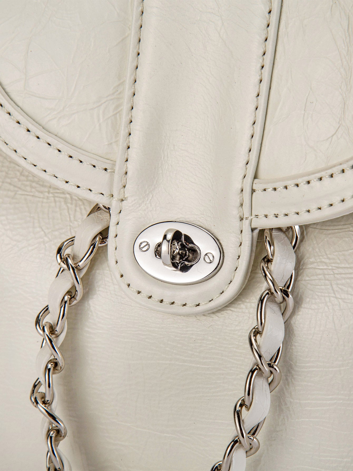 White Mini Backpack Women with Metallic Chain