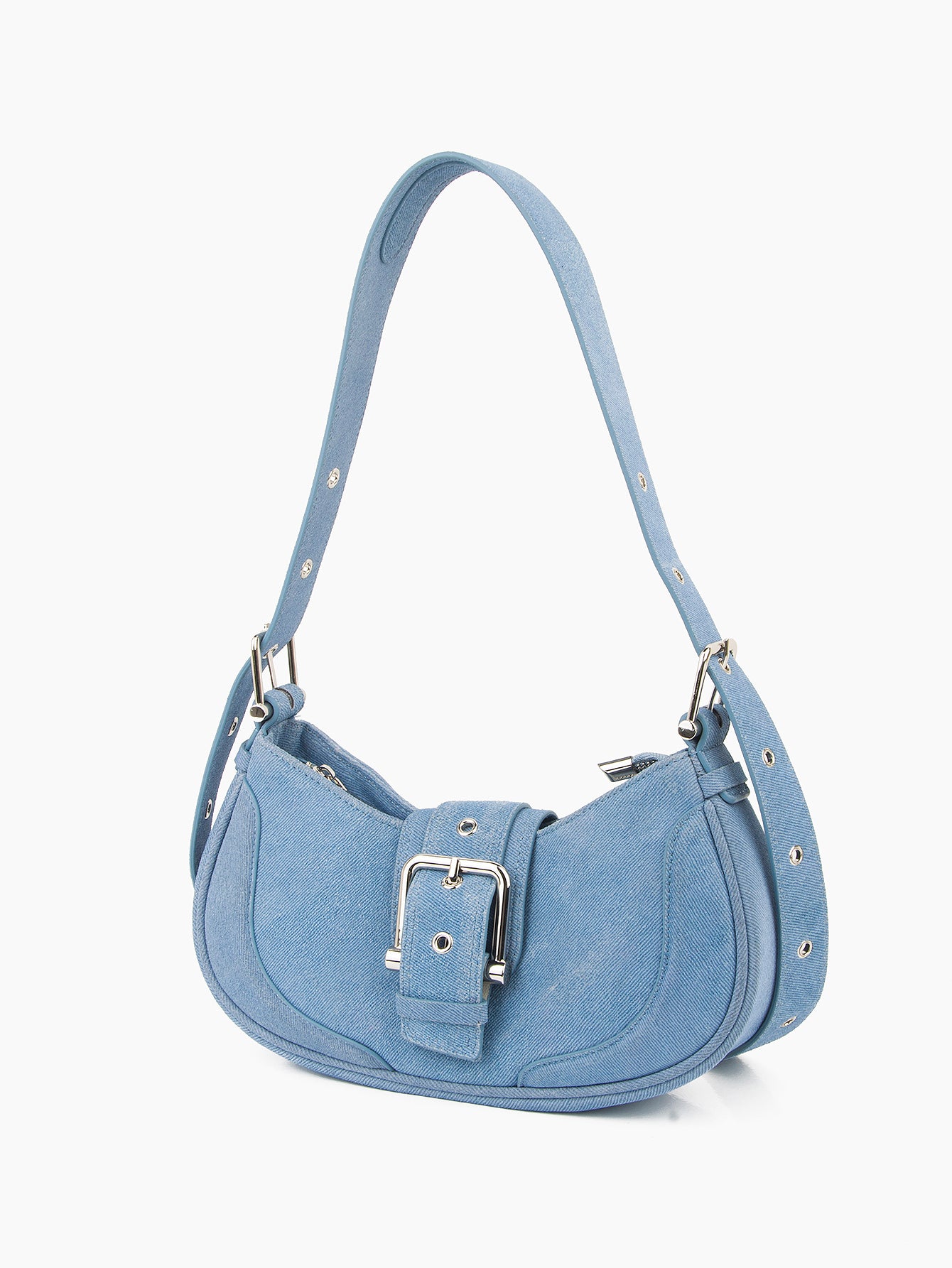 Denim Pattern Cowhide Leather Crescent Hobo Bag