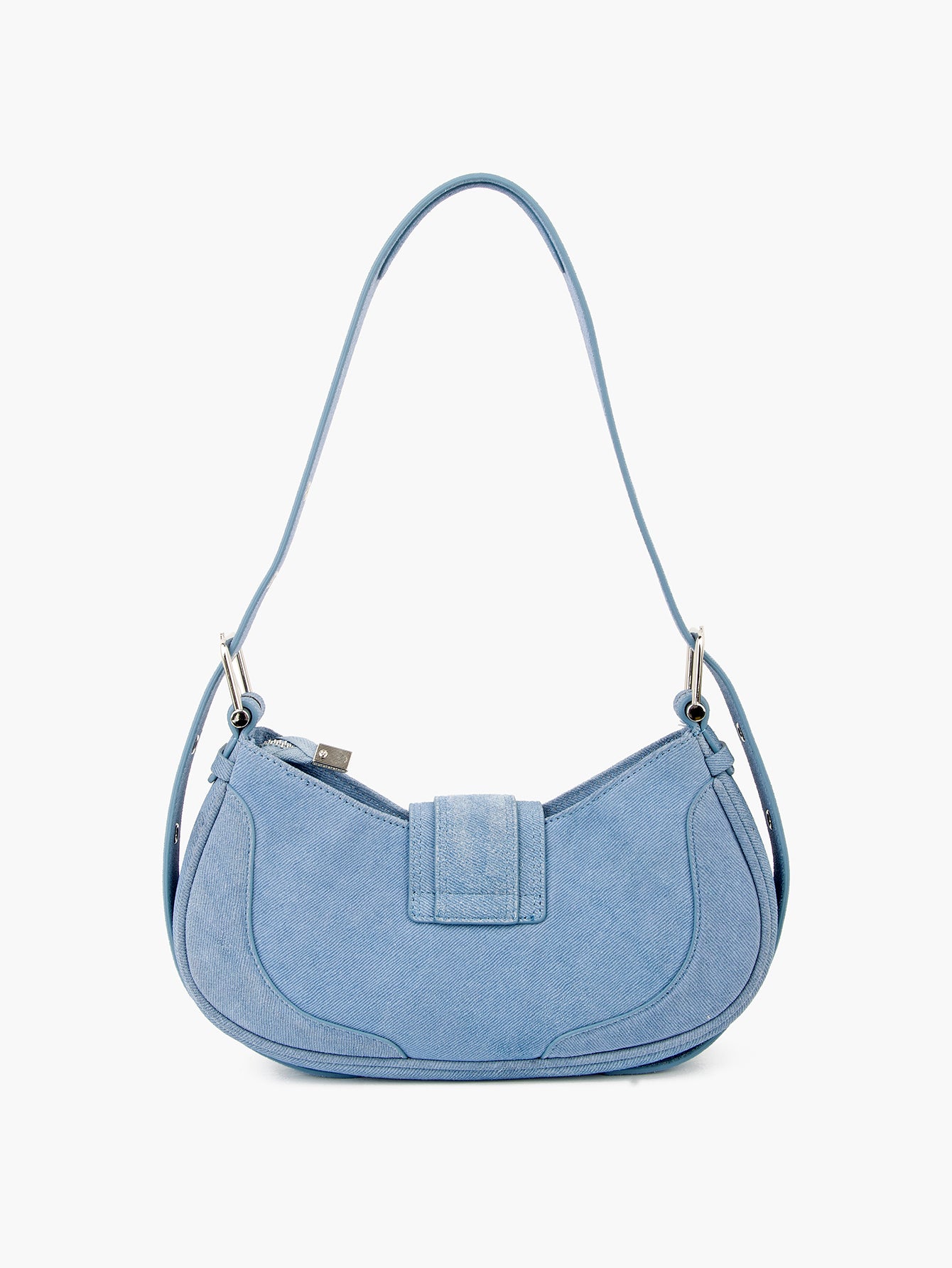 Denim Pattern Cowhide Leather Crescent Hobo Bag