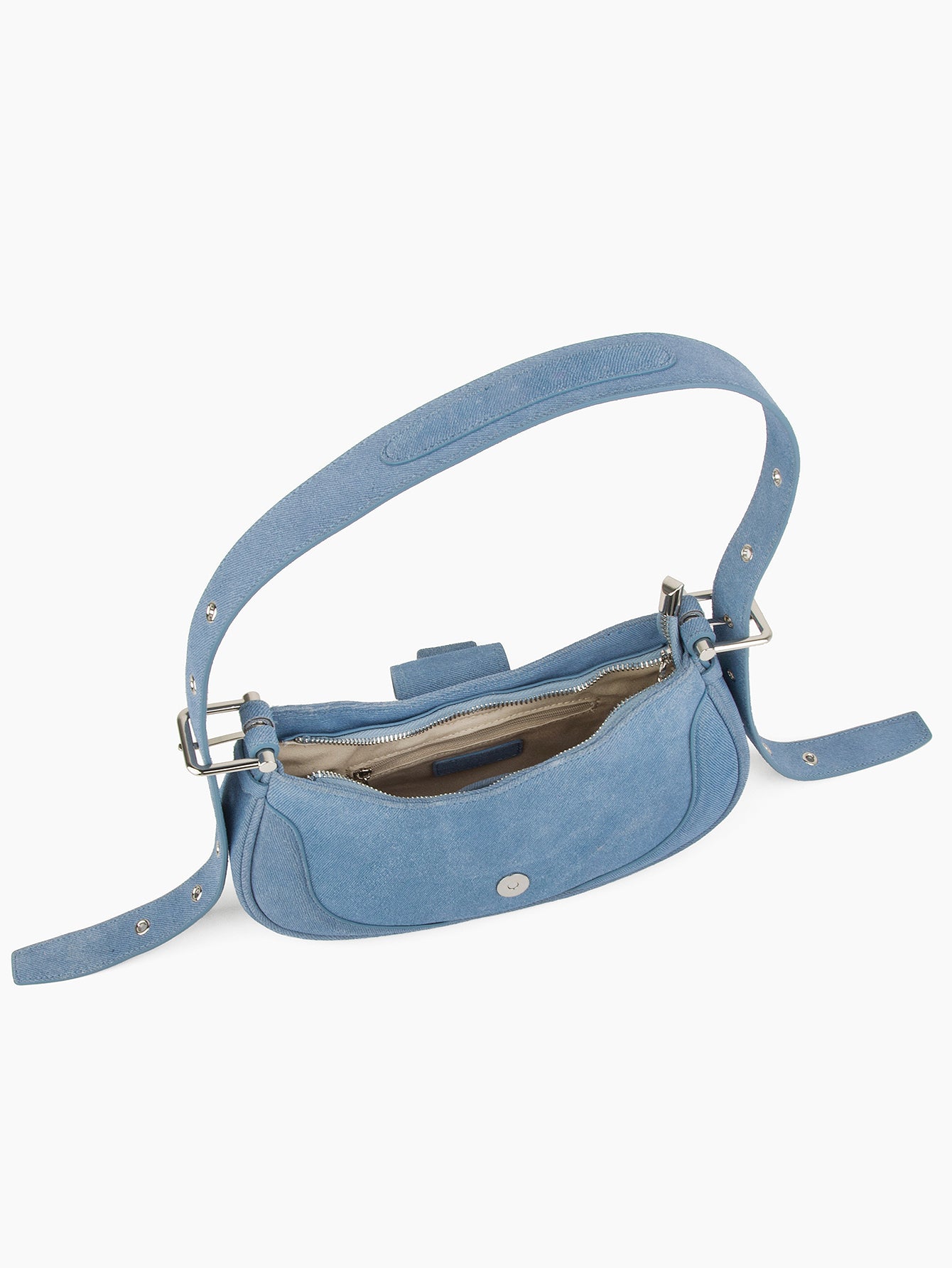 Denim Pattern Cowhide Leather Crescent Hobo Bag