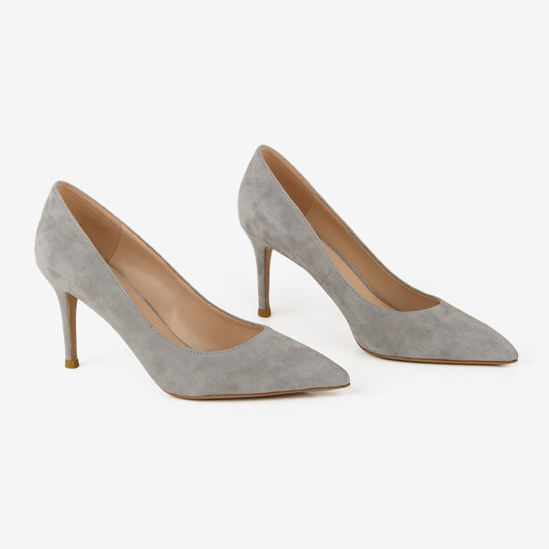Grey Natural Suede High Heel Shoes
