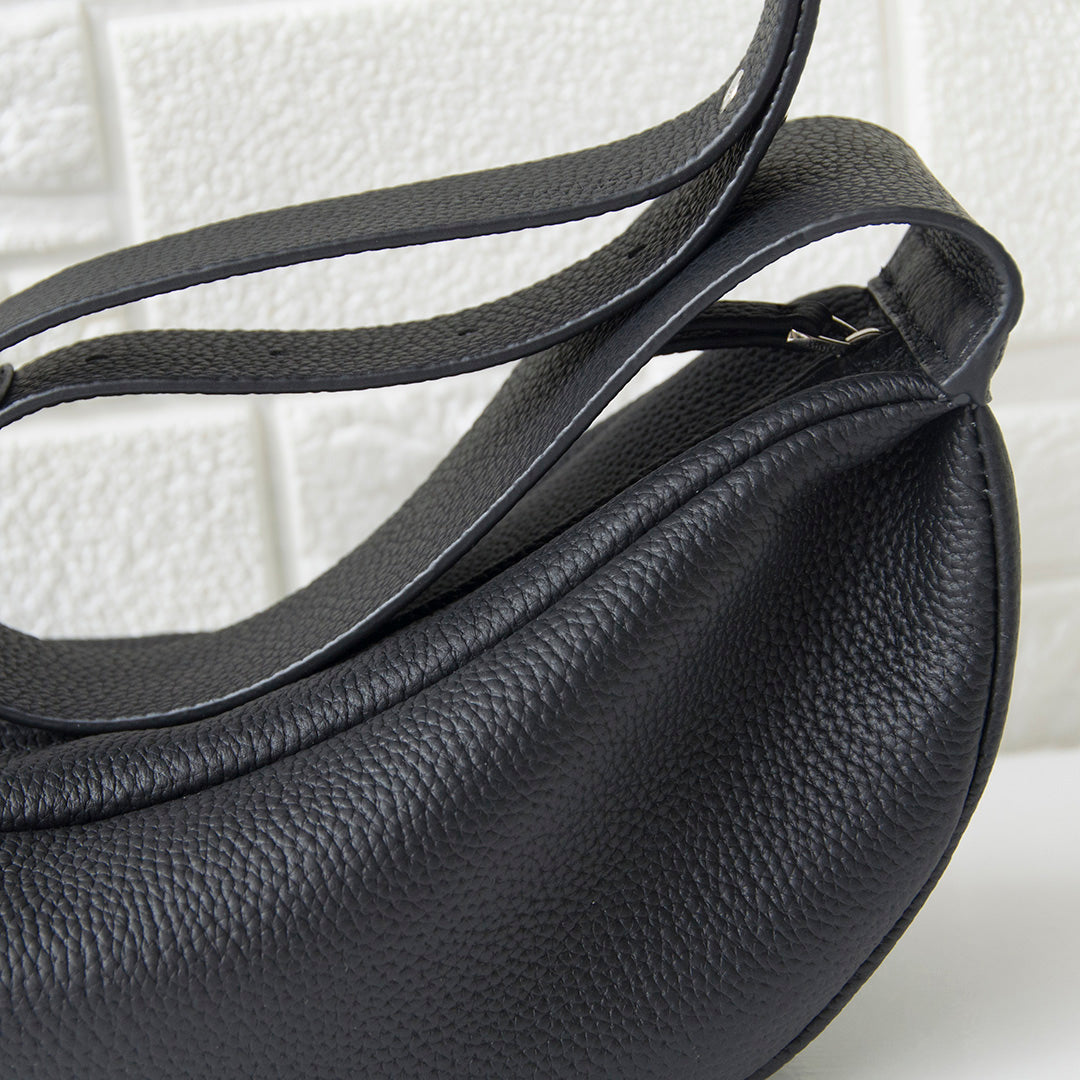 Natural Grain Leather Crescent Sling Bag For Women