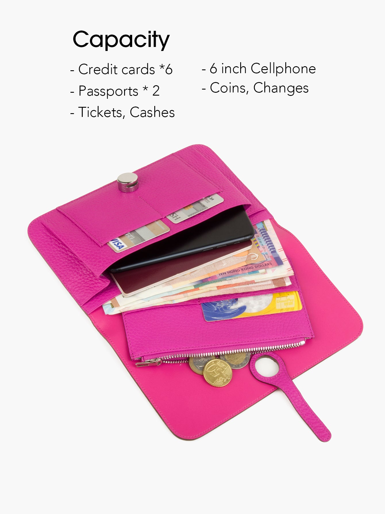 Fashion Magnolia Togo Calfskin Long Wallet Women Passport Holder