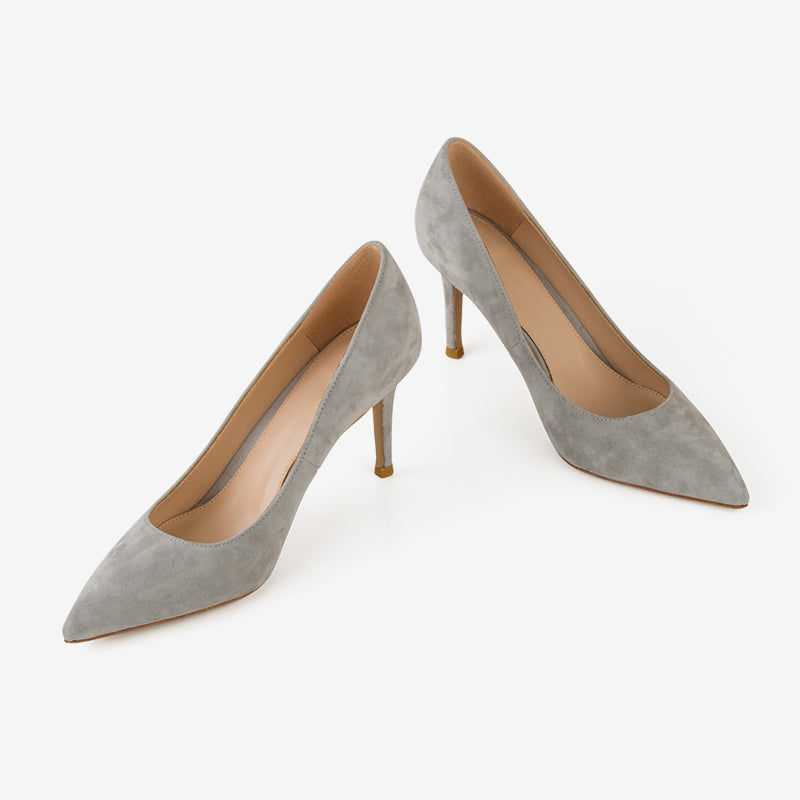Grey Natural Suede High Heel Shoes