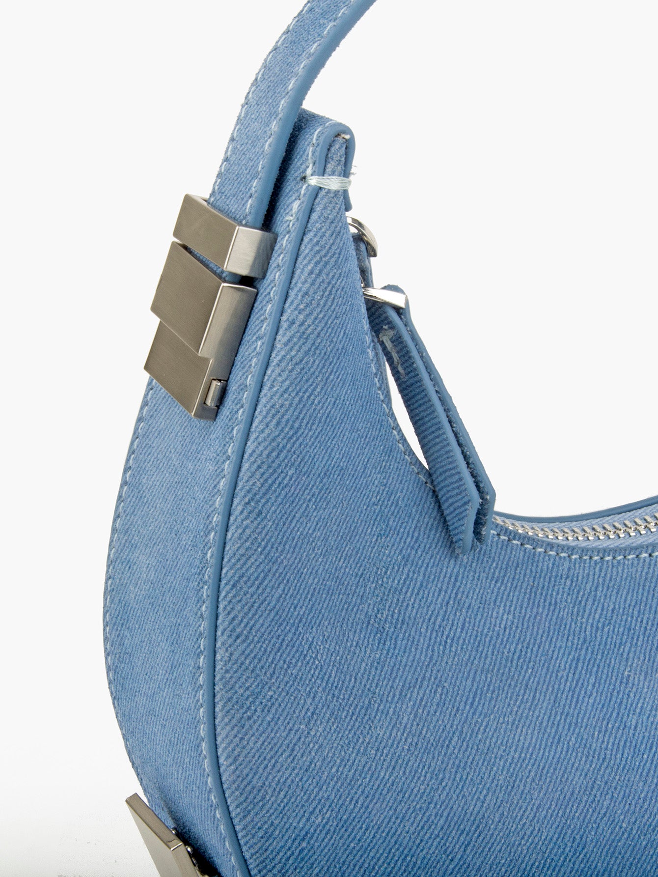 Customized Denim Pattern Genuine Leather Crescent Hobo Handbags