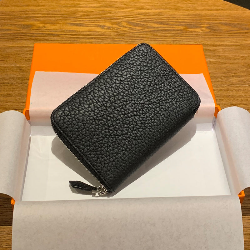 DONNAIN Leather Minimalist Slim Wallets For Women Trendy Orange Purse With Zipper