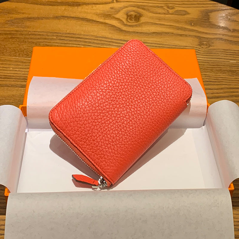 DONNAIN Leather Minimalist Slim Wallets For Women Trendy Orange Purse With Zipper