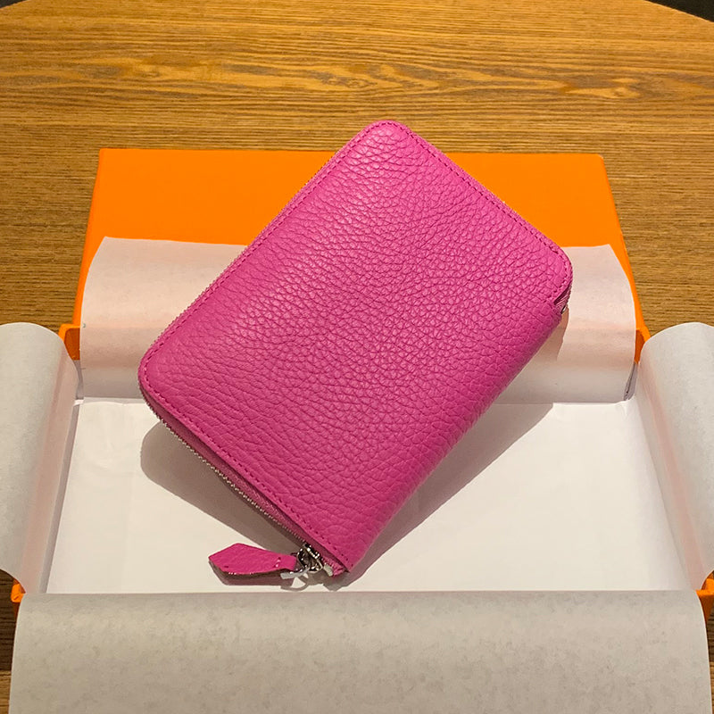 DONNAIN Leather Minimalist Slim Wallets For Women Trendy Orange Purse With Zipper