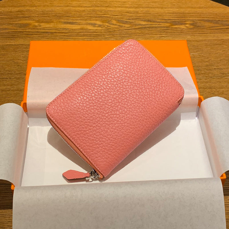 DONNAIN Leather Minimalist Slim Wallets For Women Trendy Orange Purse With Zipper