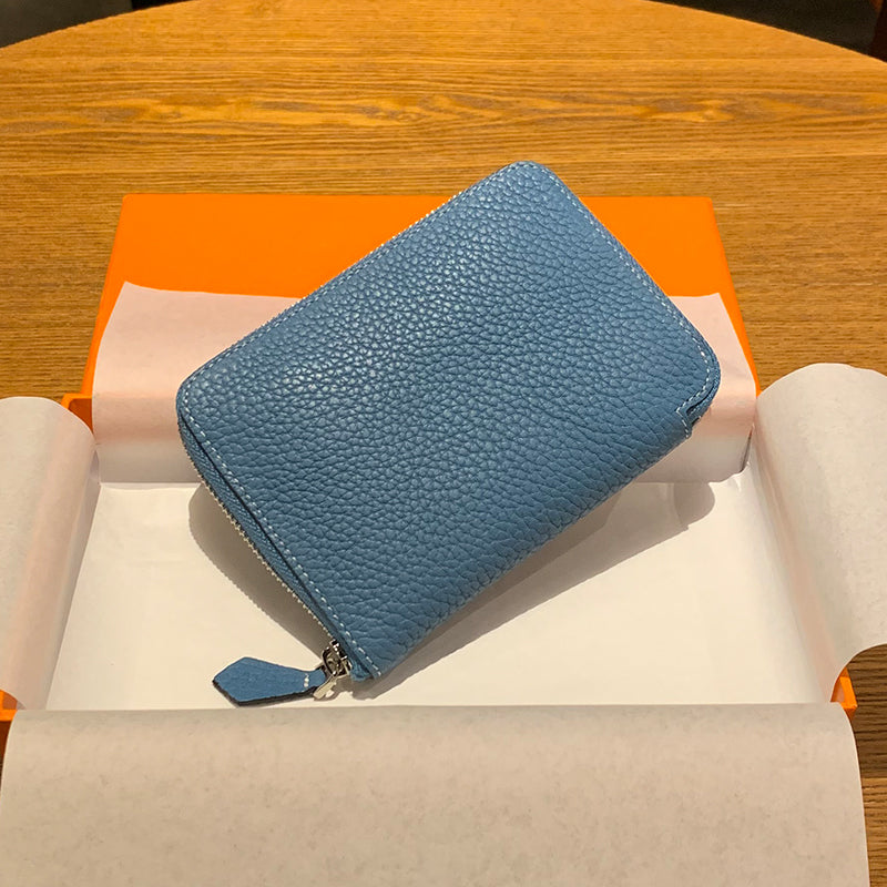 DONNAIN Leather Minimalist Slim Wallets For Women Trendy Orange Purse With Zipper